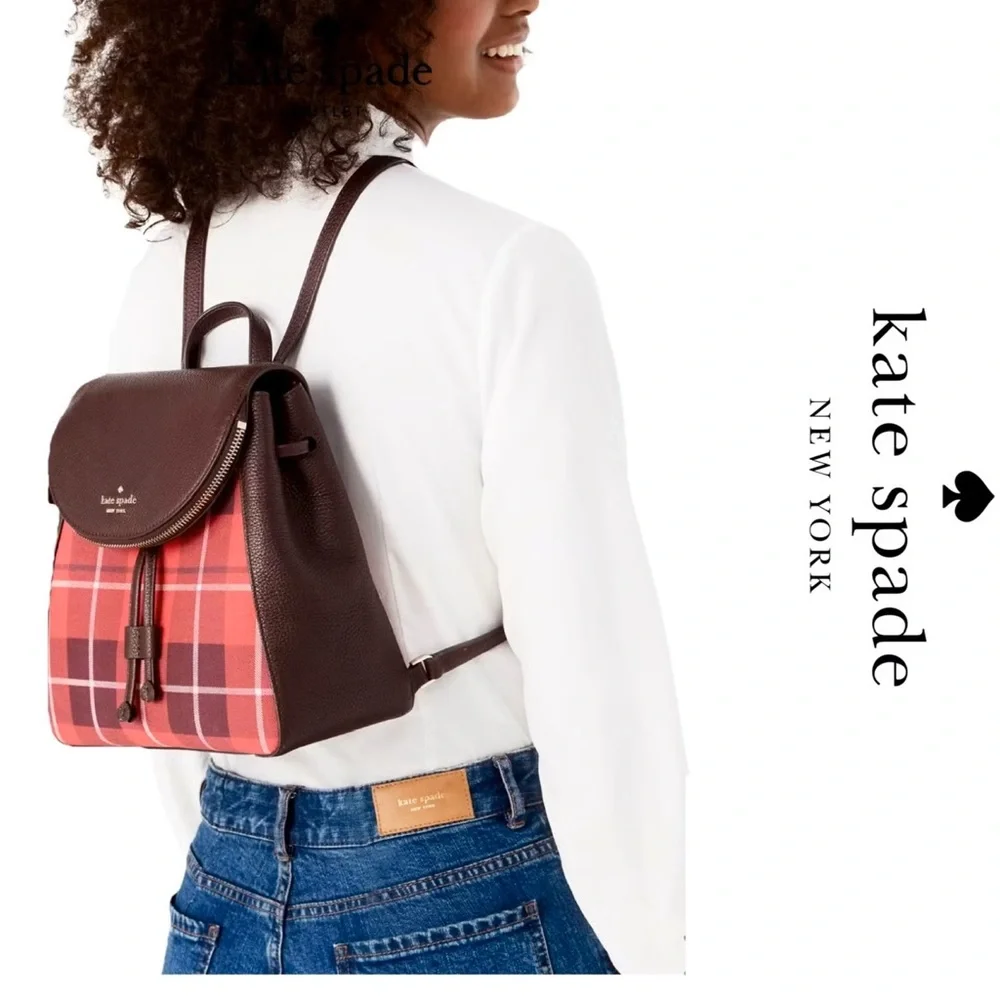 Kate Spade leila medium flap Plaid Backpack